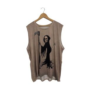 Tan Sleeveless Top with Grim Reaper Print